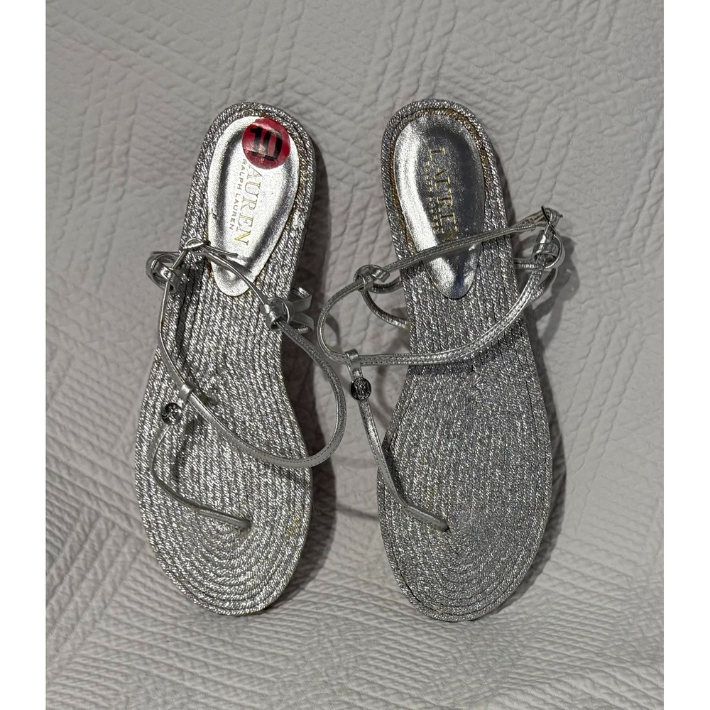Lauren Ralph Lauren Women's Size 10 Makayla Sandal Silver Thong Flat Summer NWI